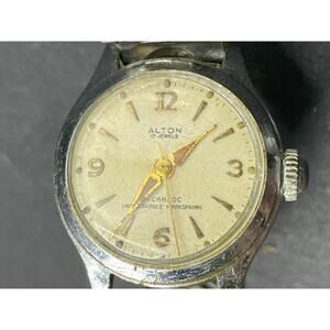 Vintage Alton 17 Jewels Watch Incabloc Unbreakable Mainspring Silver Tone 23mm